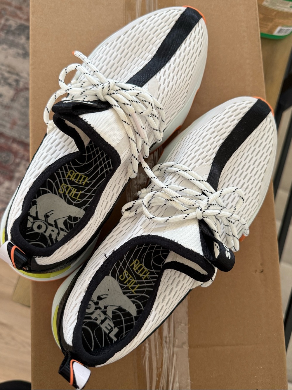 Sorel White Athletic Sneakers with Black and Orange Accents